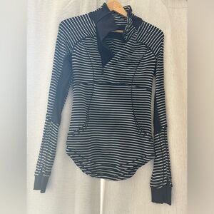 Lululemon Slim fit black and white striped half zip pullover